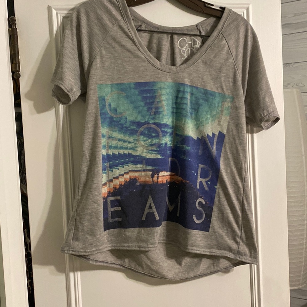 Graphic sunset tee. Grey t shirt